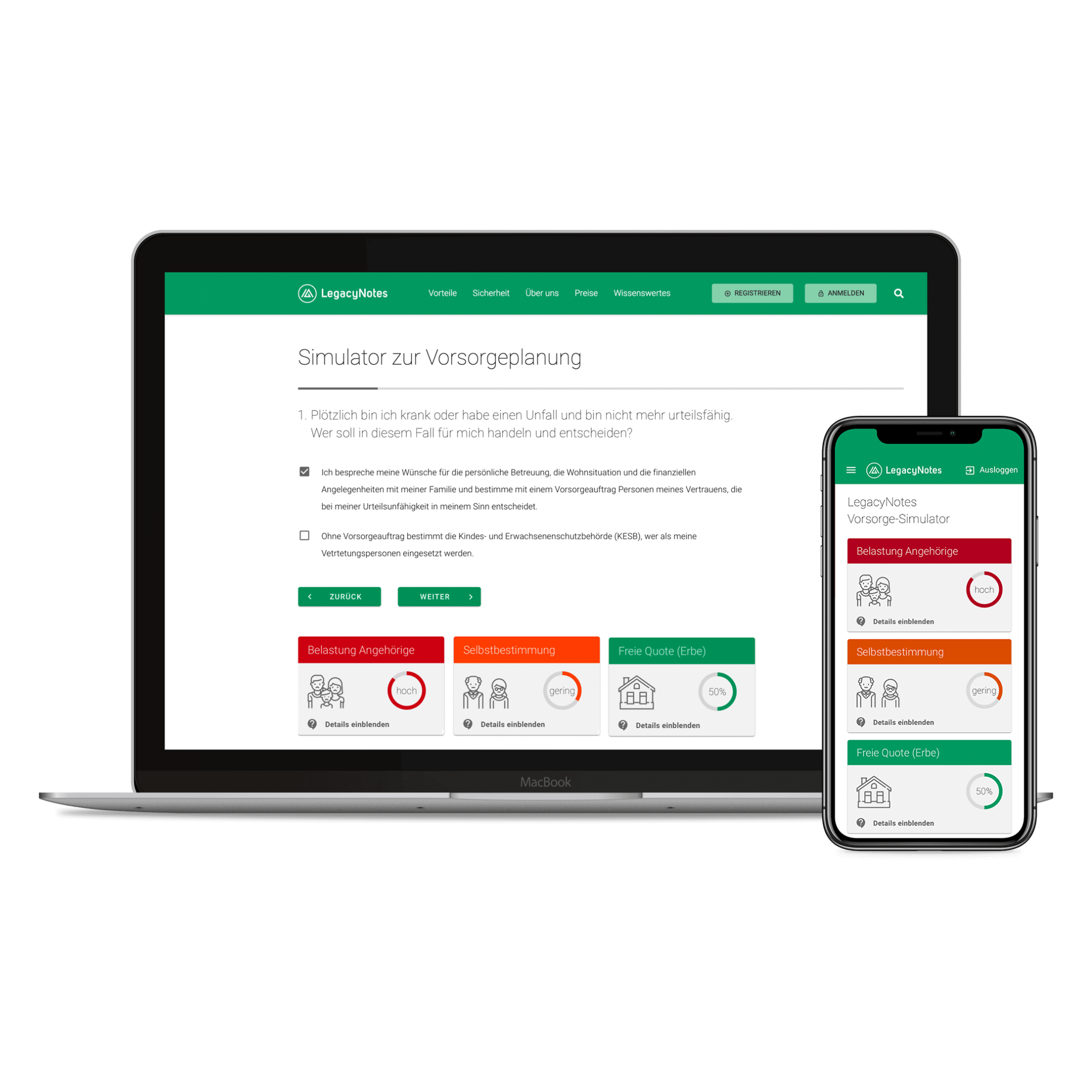 Mockups von LegacyNotes